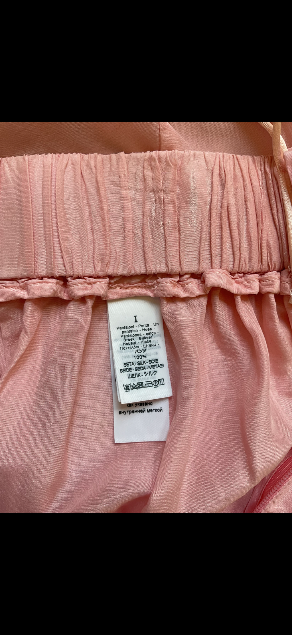 Roze zijde pantalon hoge taille wijd uitlopend