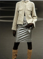 Chanel zilveren rok van lamsleer (runway item)