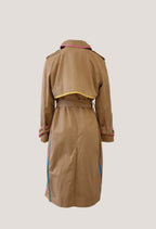 7 For all mankind trenchcoat, camel kleur met kanten, kleurrijke bies
