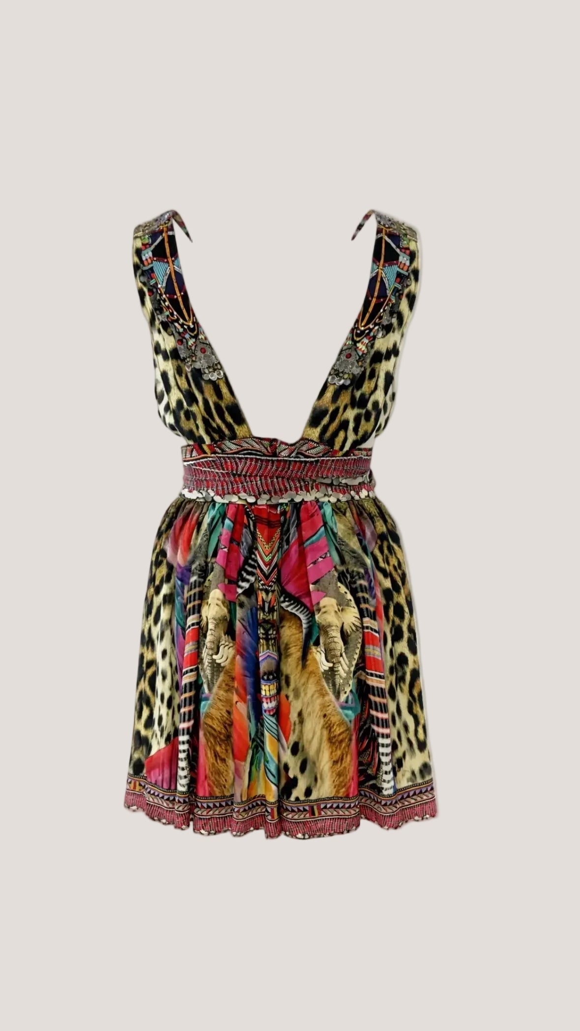 Camilla Franks kleurrijke zijden bohemian top/mini dress met Swarovksi kristallen