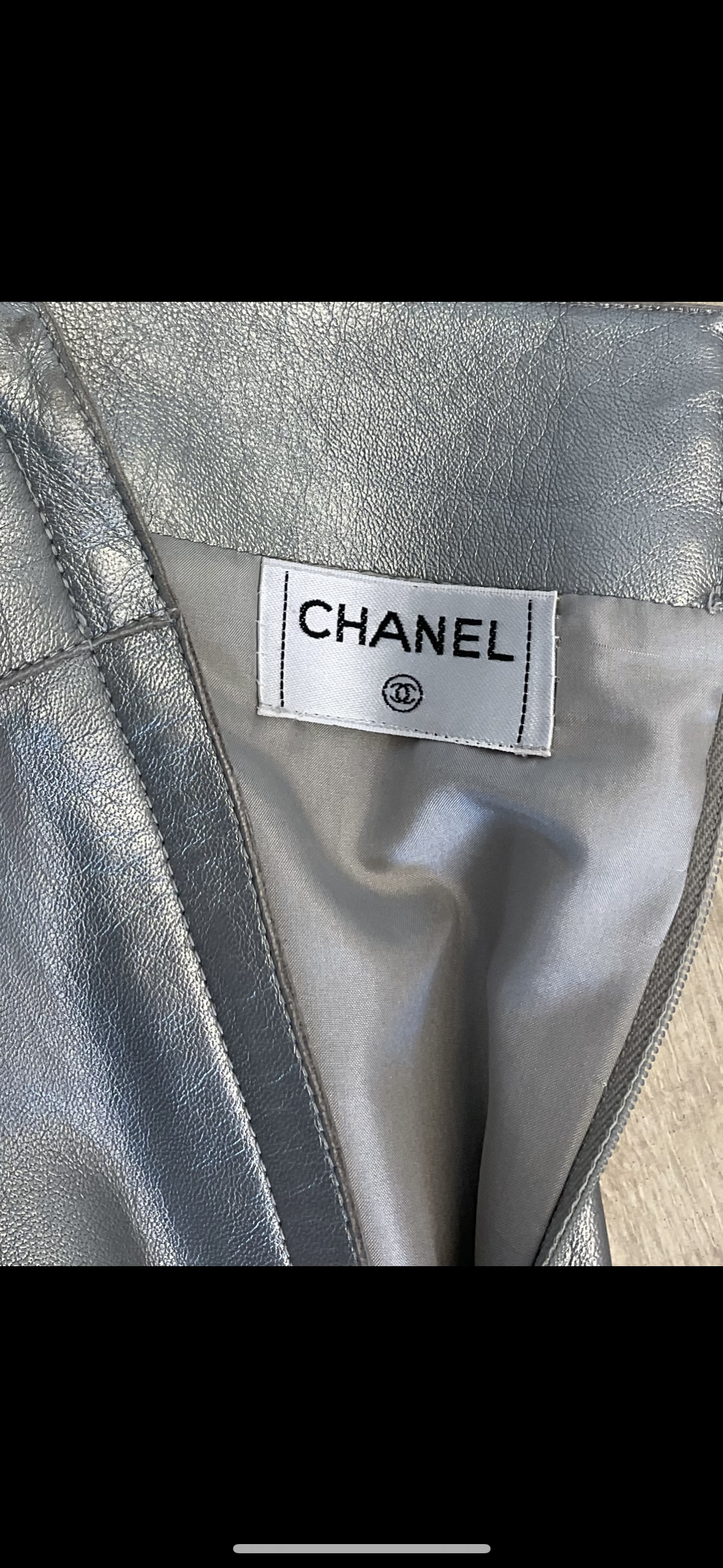 Chanel zilveren rok van lamsleer (runway item)