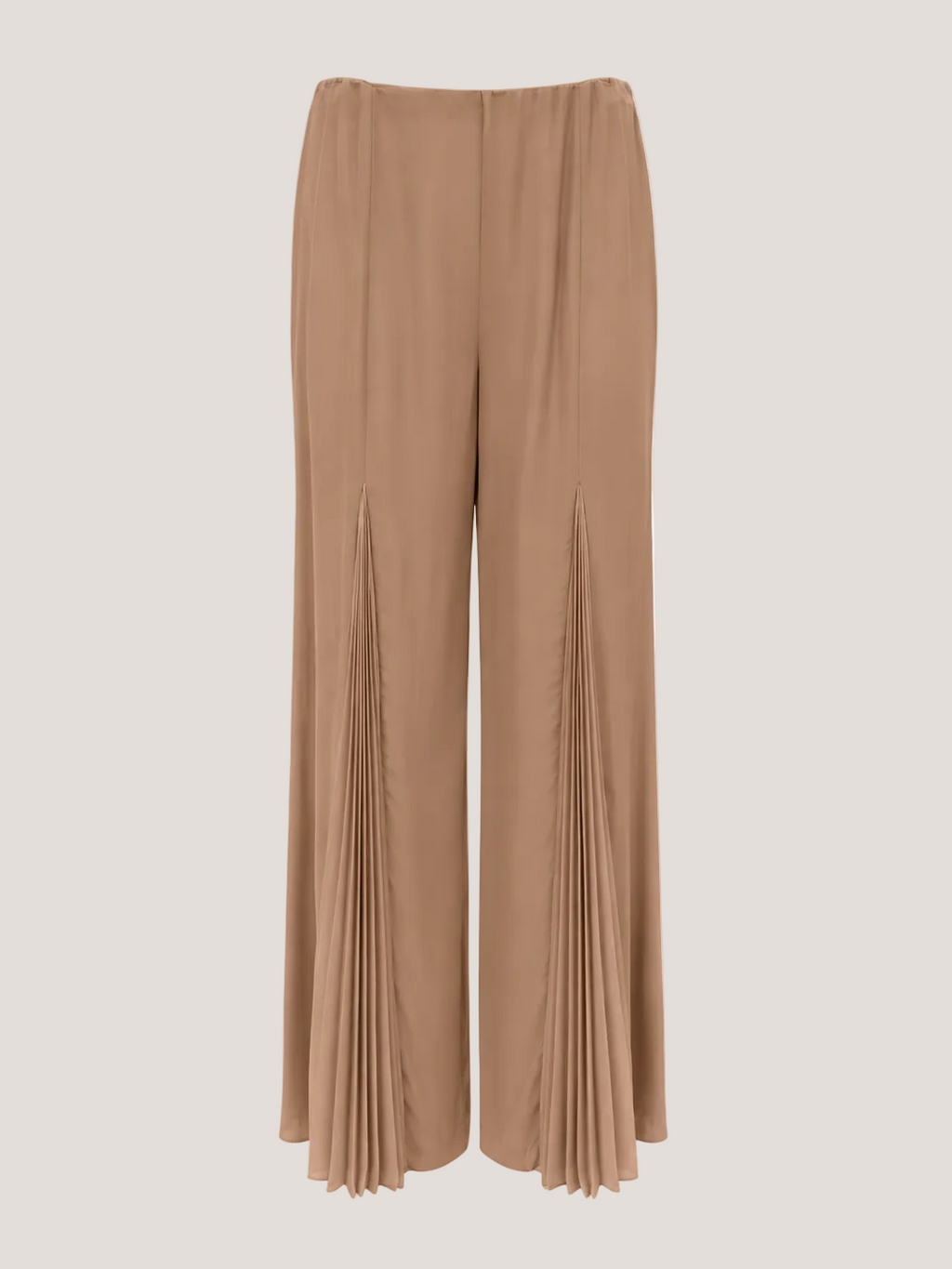Pantalon met plissee panelen zandkleurig