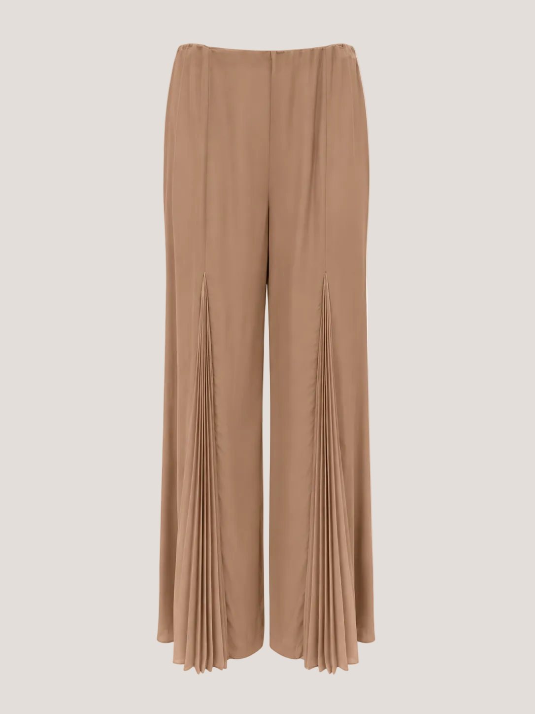 Pantalon met plissee panelen zandkleurig