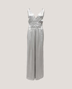 Zilveren, zijde jumpsuit van het Italiaanse merk Semicouture